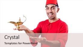  Presentation with old wite man and his music - PPT layouts having aladin - turkish man with lamp background and a lemonade colored foreground
