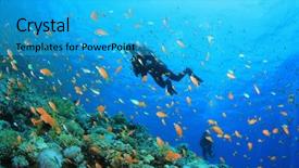  Presentation with divers - Amazing PPT layouts having woman relaxing at beach jetty backdrop and a coral colored foreground