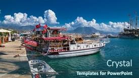  Presentation with sea port - Presentation theme consisting of alanya-turkey-october-20-2020 background and a  colored foreground