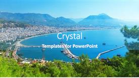  Presentation with turkey - Audience pleasing PPT theme consisting of alanya city and pier backdrop and a teal colored foreground
