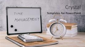  Presentation with procrastination - Presentation theme having alarm-clock-and-books-time background and a light gray colored foreground