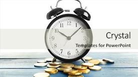  Presentation with alarm - Presentation design featuring alarm clock and money coins background and a soft green colored foreground