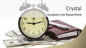 Presentation with time money - Presentation theme with alarm clock and money isolated background and a white colored foreground