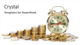  Presentation with alarm - PPT theme featuring alarm clock and money isolated background and a white colored foreground