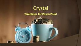  Presentation with time money - Colorful slides enhanced with alarm-clock-and-mug-filled backdrop and a tawny brown colored foreground