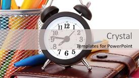  Presentation with stationary - Presentation theme having alarm clock and stationary background and a light gray colored foreground