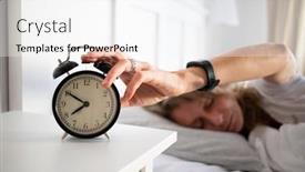  Presentation with sleeping - PPT theme having alarm-clock-and-woman-sleeping background and a white colored foreground