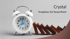  Presentation with blocked - Slide deck featuring alarm clock blocked dominoes row on grey background background and a light gray colored foreground