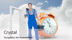  Presentation with plumber - Audience pleasing slide deck consisting of alarm clock counting down backdrop and a light gray colored foreground