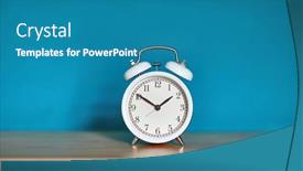  Presentation with alarm - Slide deck featuring alarm-clock-in-a-room background and a teal colored foreground