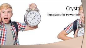  Presentation with time management - Slide set enhanced with alarm-clock in time management background and a  colored foreground