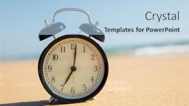  Presentation with business travel - Presentation theme having alarm-clock-on-the-beach background and a light blue colored foreground