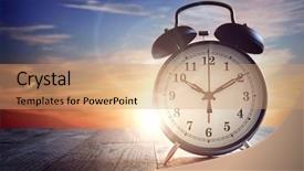  Presentation with dark vintage wood table texture - Theme enhanced with alarm clock on wood table background and a  colored foreground