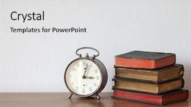  Presentation with alarm - Amazing PPT theme having alarm clock on wooden shelf backdrop and a  colored foreground