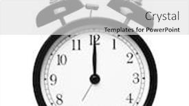  Presentation with alarm - Theme with alarm clock shows twelve o clock isolated on white background background and a light gray colored foreground