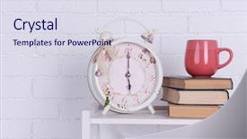  Presentation with interior design - Colorful slide deck enhanced with alarm clock stack of book backdrop and a sky blue colored foreground