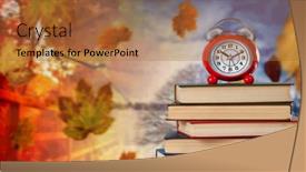  Presentation with stack books - PPT theme consisting of alarm-clock-standing-on-top background and a coral colored foreground
