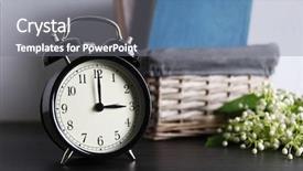  Presentation with lily - PPT layouts consisting of alarm clock with lily bouquet on table background and a gray colored foreground
