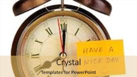  Presentation with alarm - Beautiful slide deck featuring nice day - alarm clock with sticker isolated backdrop and a yellow colored foreground