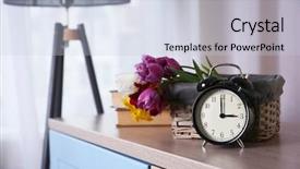  Presentation with panelist table microphones - Audience pleasing PPT layouts consisting of alarm clock with tulips bouquet backdrop and a lemonade colored foreground