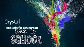  Presentation with blackboard - Colorful slides enhanced with alarm colored icons - school supplies with small blackboard backdrop and a navy blue colored foreground