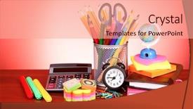  Presentation with metal manufacturer red - PPT theme with alarm globe - stationery on red background background and a  colored foreground