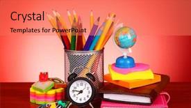  Presentation with red stars gala - Slides having alarm globe - stationery on red background background and a  colored foreground