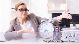  Presentation with podium finish - Audience pleasing presentation design consisting of alarm presentation - businesswoman workaholic trying to finish backdrop and a lemonade colored foreground