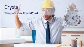  Presentation with whiteboard - Presentation theme with alarm presentation - young male architect in front background and a  colored foreground