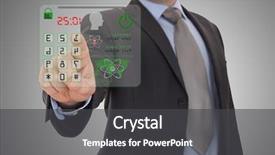  Presentation with code - Presentation theme featuring alarm system protection - businessman pressing the security code background and a dark gray colored foreground