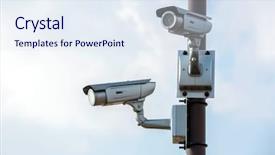  Presentation with security camera protection - Presentation design featuring alarm system protection - security camera cctv with blue background and a  colored foreground