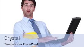  Presentation with laptop - Audience pleasing presentation theme consisting of alarmed-engineer-with-a-laptop backdrop and a light blue colored foreground