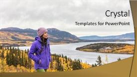 Presentation with outdoors - Beautiful PPT theme featuring alasca - hike nature outdoors asian hiker backdrop and a white colored foreground