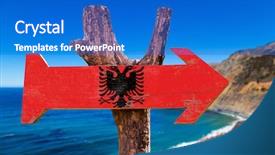  Presentation with albania - Beautiful theme featuring albania flag wooden sign backdrop and a cobalt blue colored foreground
