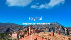  Presentation with medieval - Theme enhanced with albarracin-medieval-town-village background and a teal colored foreground