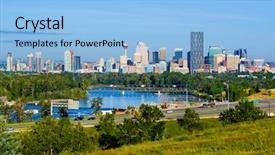  Presentation with canada - Audience pleasing presentation theme consisting of skyscrapers in downtown calgary canada backdrop and a light blue colored foreground