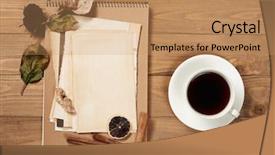  Presentation with old album - Beautiful slide deck featuring album frame - cup of coffee and cookies backdrop and a coral colored foreground