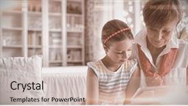  Presentation with photo album - Cool new PPT theme with albums - senior woman and her granddaughter backdrop and a soft green colored foreground