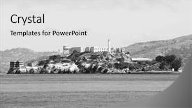  Presentation with san francisco - Slide deck with alcatraz island as seen from san francisco in black and white background and a white colored foreground