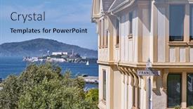  Presentation with san francisco - Slide deck featuring alcatraz island in san francisco background and a light blue colored foreground