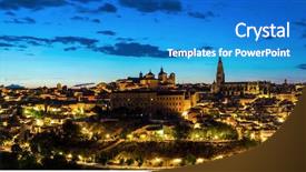  Presentation with shot arrows - Presentation featuring alcazar at dusk in madrid background and a teal colored foreground