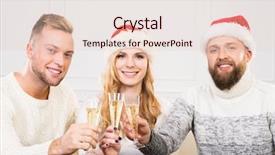  Presentation with white christmas - Theme consisting of alchocol youngsters - group of smiling friends background and a lemonade colored foreground