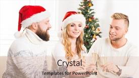  Presentation with group of children in christmas - Beautiful PPT theme featuring alchocol youngsters - group of smiling friends backdrop and a lemonade colored foreground