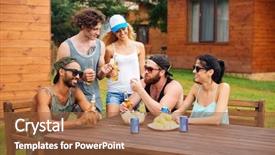  Presentation with diverse group of smiling people giving thumbs up - Beautiful PPT layouts featuring alchocol youngsters - group of smiling young people backdrop and a tawny brown colored foreground
