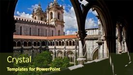  Presentation with gothic architecture - Slides having alcobaca-portugal-july-17-2017 background and a tawny brown colored foreground