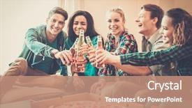  Presentation with ethnic group - Cool new PPT layouts with alcohol - group of young multi-ethnic friends backdrop and a coral colored foreground