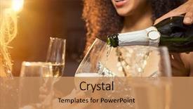  Presentation with flutes - Beautiful slides featuring alcohol - hand pouring champagne from bottle backdrop and a coral colored foreground