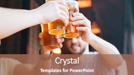  Presentation with pub - Presentation design enhanced with alcohol - happy male friends clinking background and a coral colored foreground