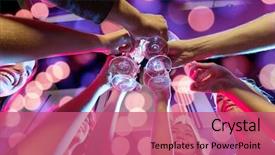  Presentation with champagne - Amazing PPT theme having alcohol - party holidays celebration nightlife backdrop and a coral colored foreground