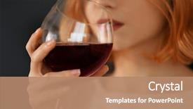  Presentation with white wine and red - Theme having alcohol - young woman with glass background and a coral colored foreground